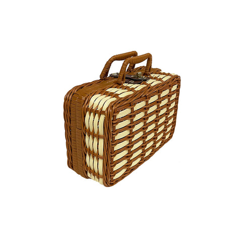 Rattan outdoor leisure picnic basket household PP imitation rattan retro suitcase storage props basket storage basket