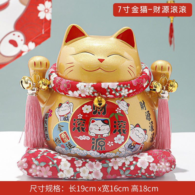 Lucky Cat Ceramic Home Ornament Creative Japanese-style Fortune Cat Small Pocket Store Opening Event Gift Wholesale