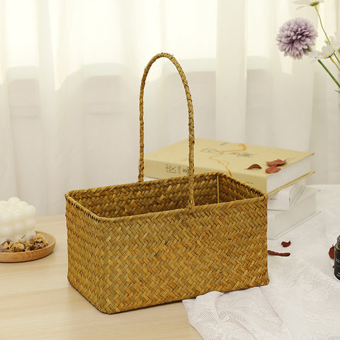 Nordic style seaweed woven basket wedding candy shop souvenir hand-held basket storage flower basket wedding must