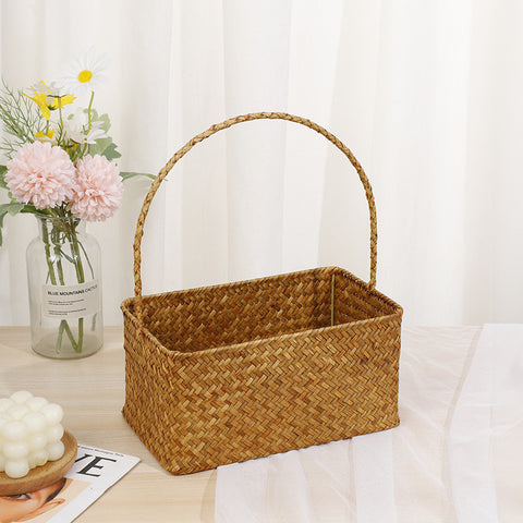Nordic style seaweed woven basket wedding candy shop souvenir hand-held basket storage flower basket wedding must