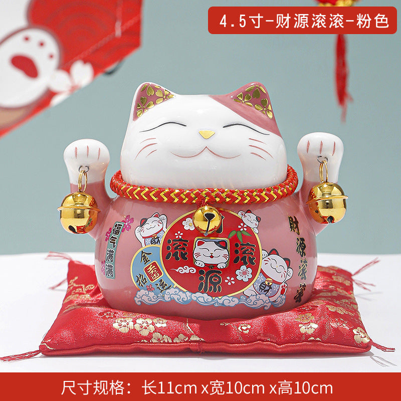 Lucky Cat Ceramic Home Ornament Creative Japanese-style Fortune Cat Small Pocket Store Opening Event Gift Wholesale