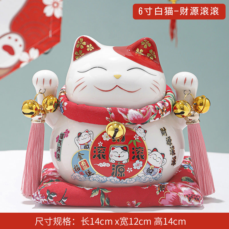 Lucky Cat Ceramic Home Ornament Creative Japanese-style Fortune Cat Small Pocket Store Opening Event Gift Wholesale