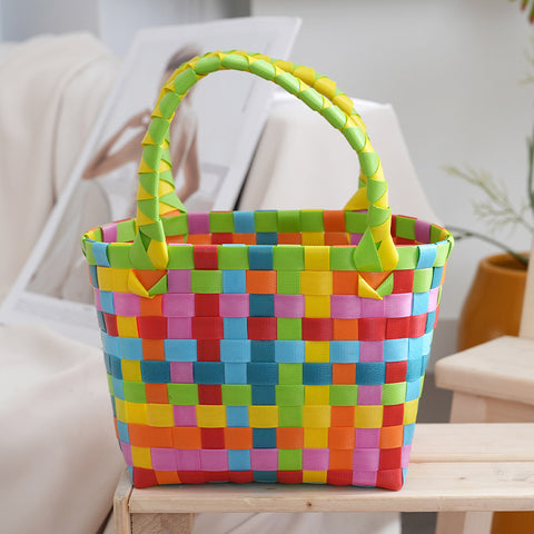 Directly from the manufacturer Color hand-woven vegetable basket bag Large capacity stylish simple plaid gift handbag