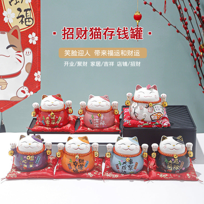 Lucky Cat Ceramic Home Ornament Creative Japanese-style Fortune Cat Small Pocket Store Opening Event Gift Wholesale