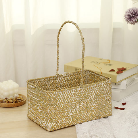 Nordic style seaweed woven basket wedding candy shop souvenir hand-held basket storage flower basket wedding must