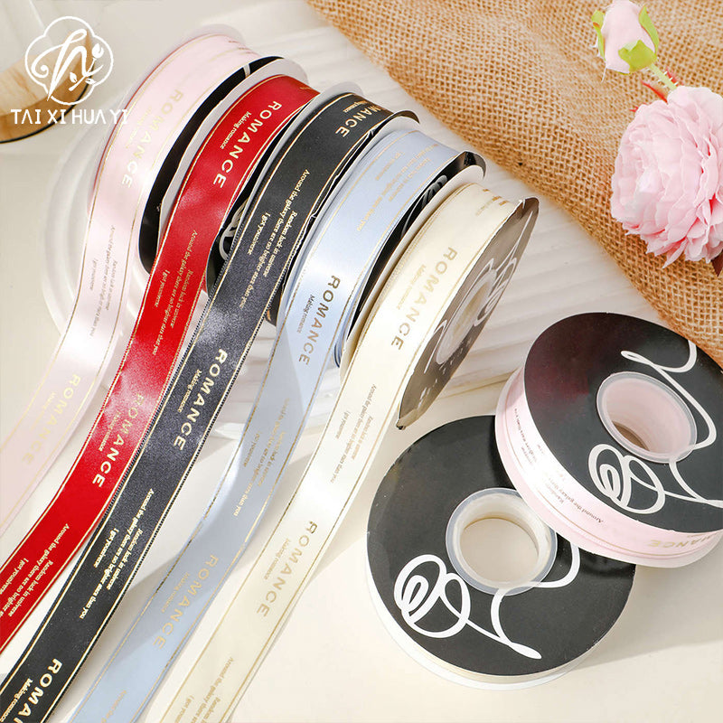 2.5cm English gold-foil ribbon, romantic love words, floral butterfly bouquet, ribbon, gift cake box, ribbon Main image