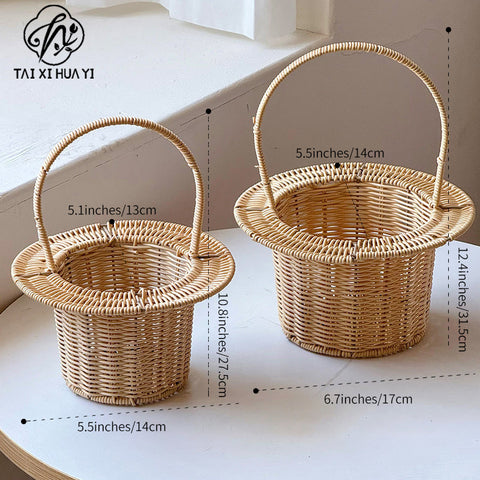 Reinforced integrated handle straw hat top hat flower basket flower arrangement basket fresh bouquet packaging DIY handmade floral materials