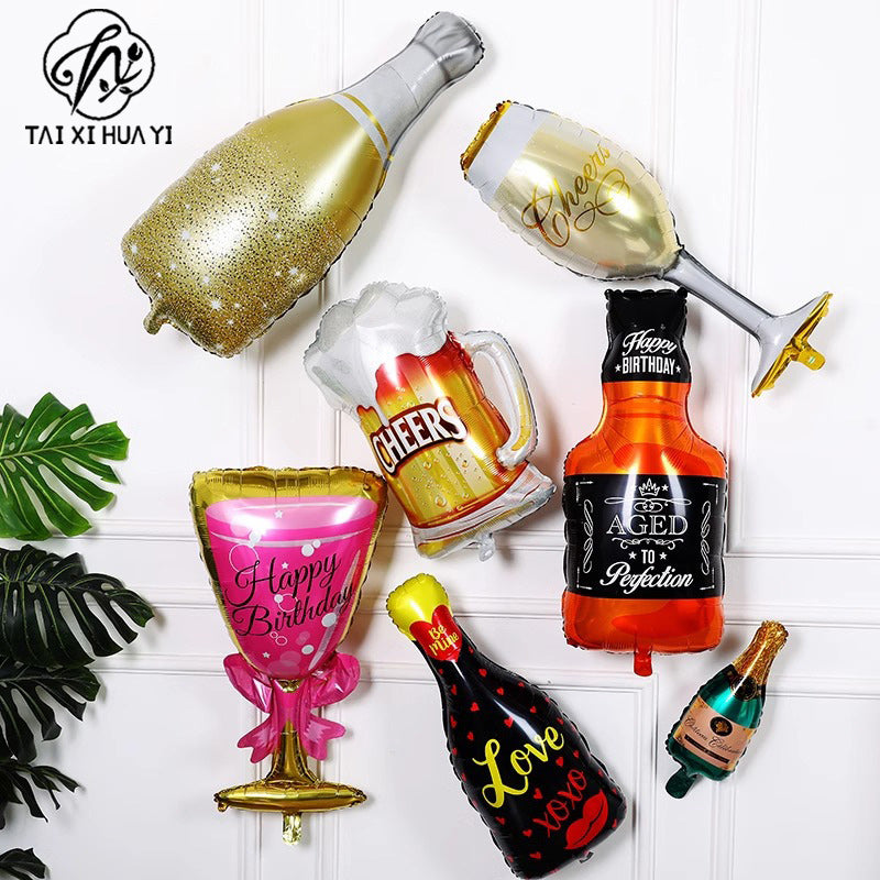 Party decoration, aluminum film balloons, cross-border arrangement, New Year's wine bottle, wine glass, birthday wine bottle, wine glass balloon wholesale