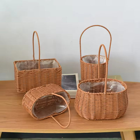 Modern Style Hand-Woven Rattan Wicker Shape Storage Basket Eco-Friendly Durable Lightweight Multifunctional Home Garden Plant