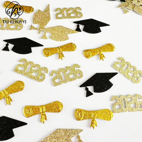 Graduation hat PhD hat 2026 confetti gold black graduation party decoration decoration graduation ceremony decoration supplies