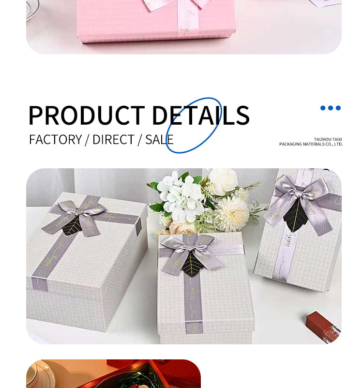 Customized Portable Pink Square Paper Gift Box with UV Coating Bow Mug Set Pen Wine Lid