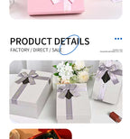 Customized Portable Pink Square Paper Gift Box with UV Coating Bow Mug Set Pen Wine Lid