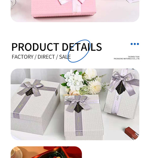 Customized Portable Pink Square Paper Gift Box with UV Coating Bow Mug Set Pen Wine Lid