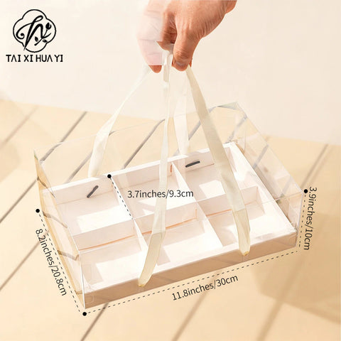 Portable Flower Cake Gift Box Transparent 6 Gongge Dessert Baking Packing Box 4 Gongge Mousse Cup Puff Cake Box