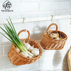 Japanese style rattan kitchen ginger and garlic storage basket kitchen utensils hanging basket indoor small items storage wall hanging basket portable small flower basket