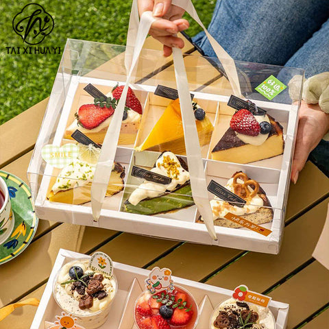 Portable Flower Cake Gift Box Transparent 6 Gongge Dessert Baking Packing Box 4 Gongge Mousse Cup Puff Cake Box