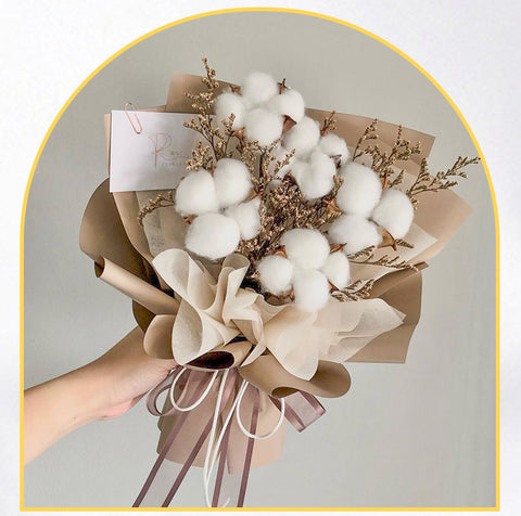 Simulation cotton head natural dried flower handmade retro country style flower arrangement wreath bouquet shooting props