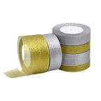 Horizontal striped gold-edged gold, silver, and scallion colored webbing, handmade DIY polyester fresh flower gift packaging ribbon, in stock, wholesale ribbon