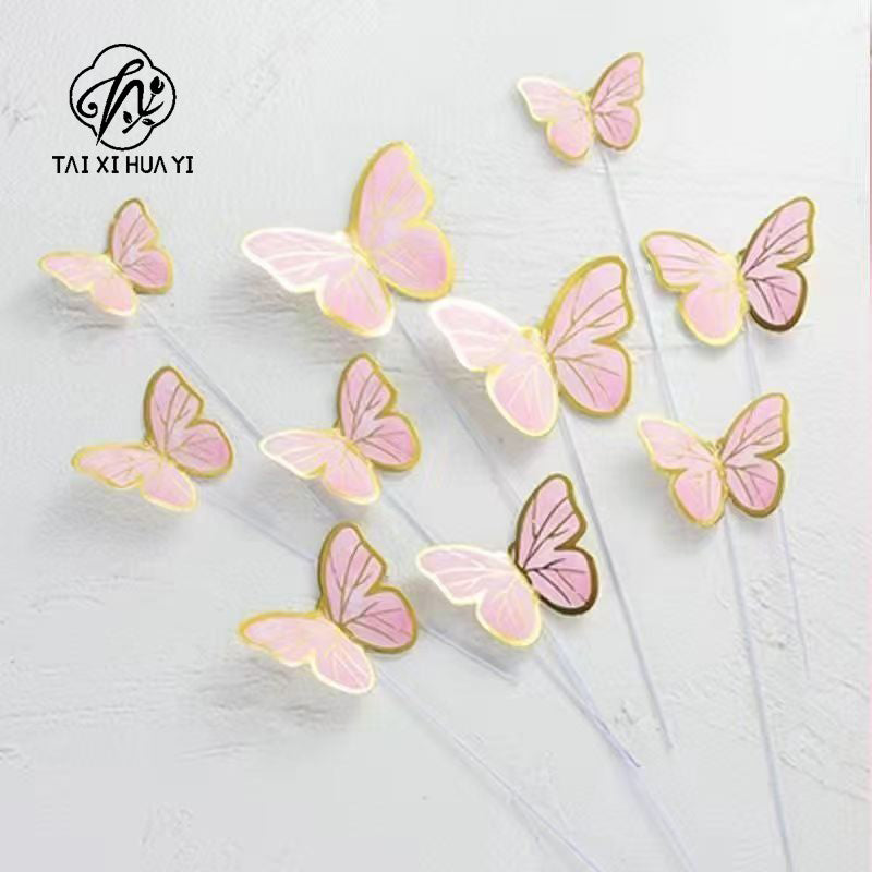 Vibrant Yellow Blue Pink Art Deco Paper Butterfly Cake Toppers for Home Decoration and Anniversary Celebrations Main image