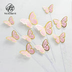 Vibrant Yellow Blue Pink Art Deco Paper Butterfly Cake Toppers for Home Decoration and Anniversary Celebrations