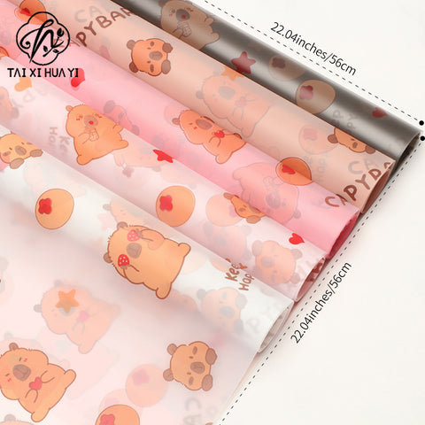 Cartoon pattern love kaka flower bouquet wrapping paper kapibara translucent neon paper gift wrapping paper