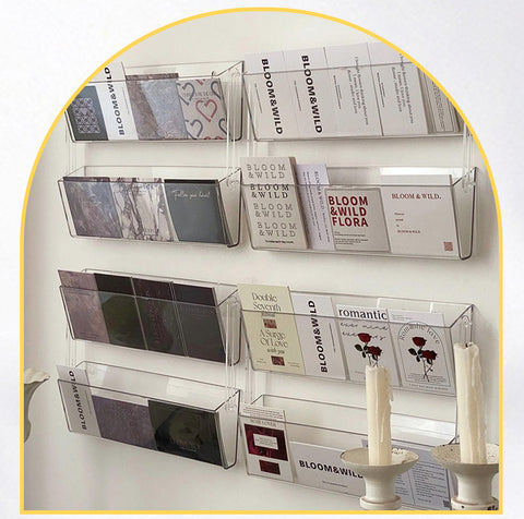 Internet celebrity wall-mounted card storage rack, fully transparent acrylic flower shop bouquet greeting card finishing rack floral materials