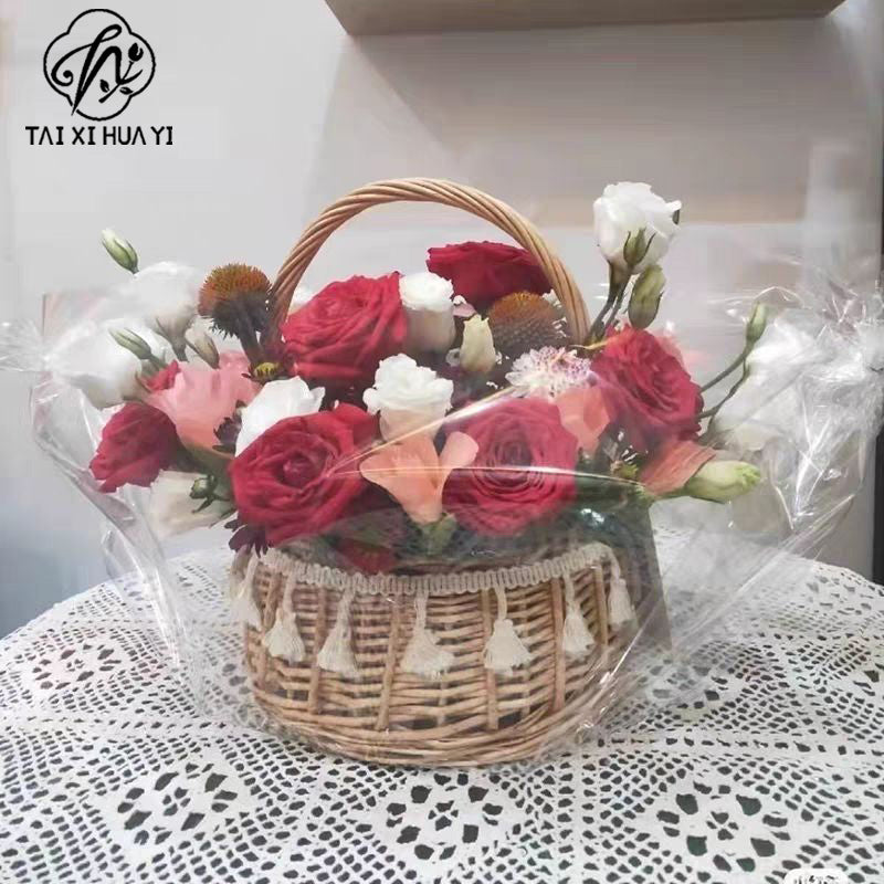 High transparency bouquet dust bag transparent bouquet bag rainproof windproof glass paper bag send flowers flower packaging wholesale