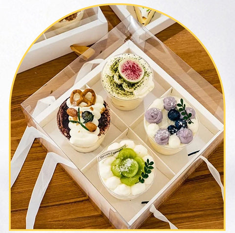 Portable Flower Cake Gift Box Transparent 6 Gongge Dessert Baking Packing Box 4 Gongge Mousse Cup Puff Cake Box