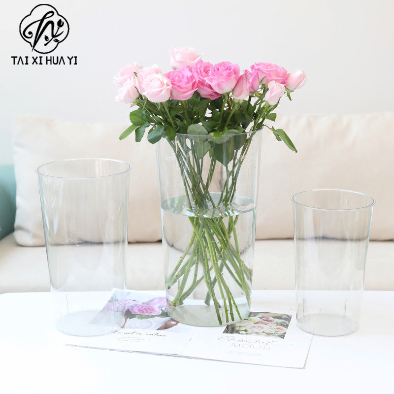 Round acrylic flower bucket household wake flower bucket flower shop special flower transparent bucket manufacturer plastic simple flower device รูปสินค้ารอง