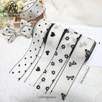 Flocking small flower bow polka dot yarn with hair accessories DIY handmade streamer polka dot black and white snow yarn with decorative streamer