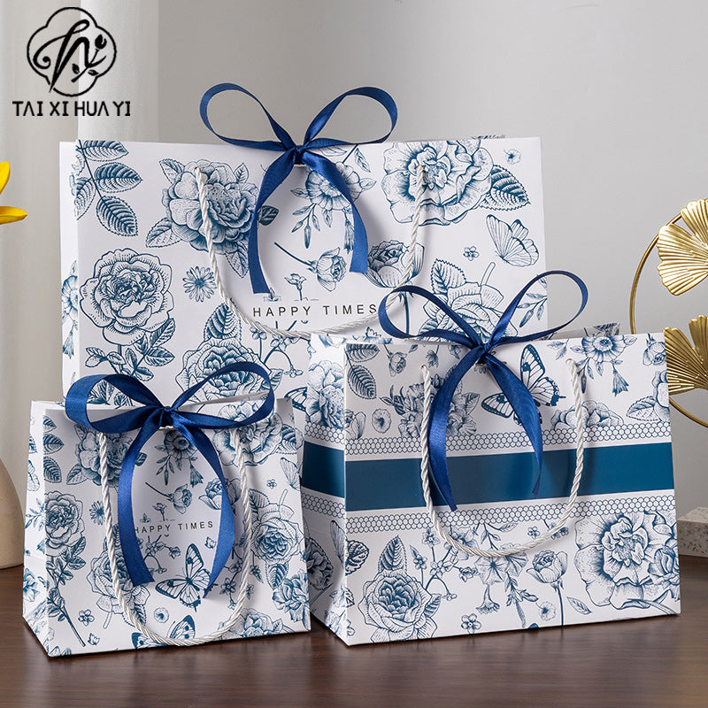 Gift bag, high-end retro color, tote bag, fashionable cross-border paper bag, gift bag, packaging bag can be printed with logo.