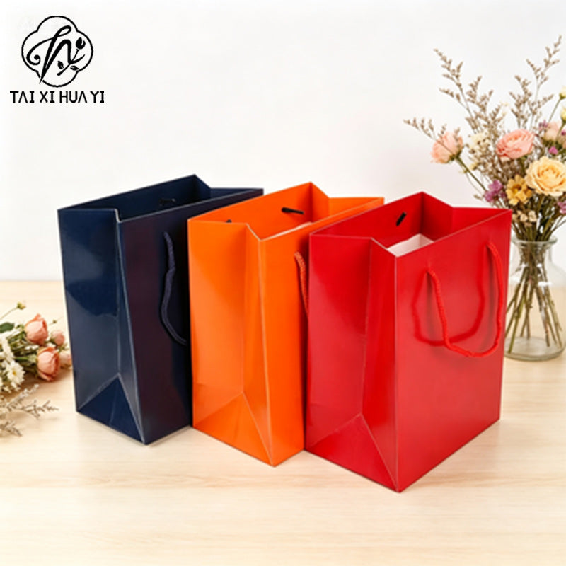 Solid color glossy universal gift packaging tote bag tea bag kraft paper tote bag watch box paper bag jewelry bag