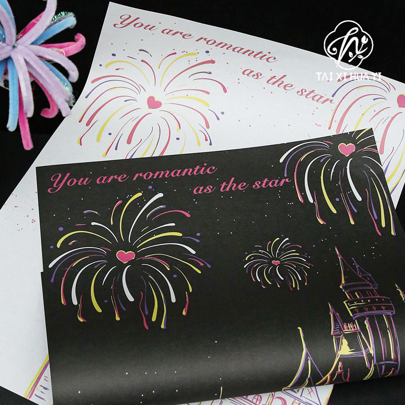 New black fireworks bouquet cardstock new year's eve flower packaging styling paper chrysanthemum diy material floral packaging paper