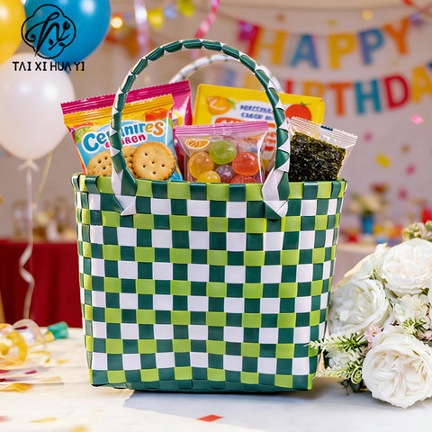 Directly from the manufacturer Color hand-woven vegetable basket bag Large capacity stylish simple plaid gift handbag