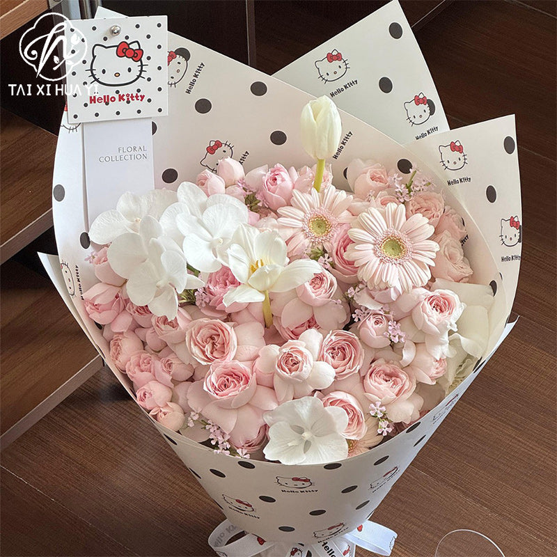 Polka dot Hello Kitty thickened wrapping paper modeling paper 157g kraft paper flower bouquet bag flower paper handmade floral materials