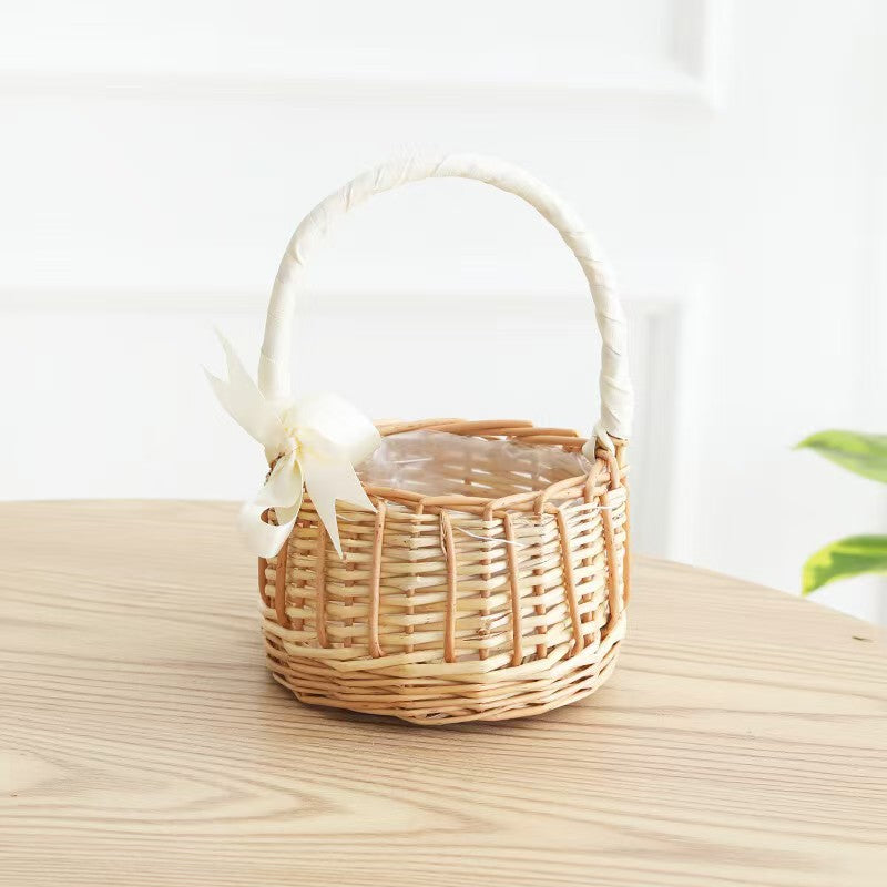 Handmade Natural Rattan Hanging Storage Satchel Woven Flower Basket Artificial Flowers Gift Arrangements Home Decor Clothing
