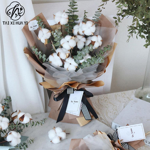 Simulation cotton head natural dried flower handmade retro country style flower arrangement wreath bouquet shooting props