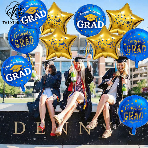 Cross-border hot-selling 18-inch graduation season aluminum foil balloons, round five-pointed star graduation hats, aluminum foil balloon venue decoration