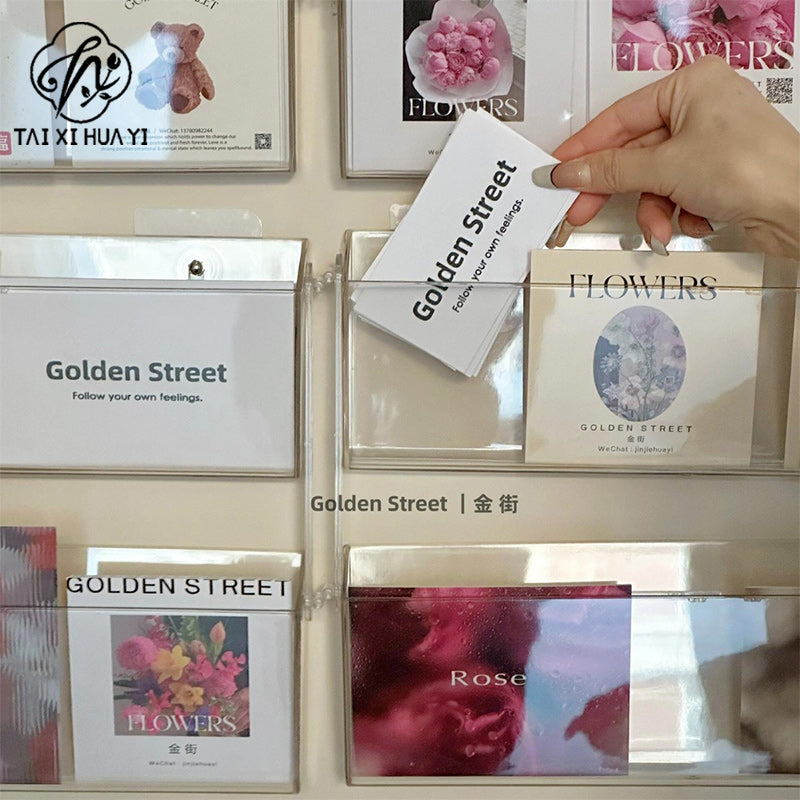 Internet celebrity wall-mounted card storage rack, fully transparent acrylic flower shop bouquet greeting card finishing rack floral materials