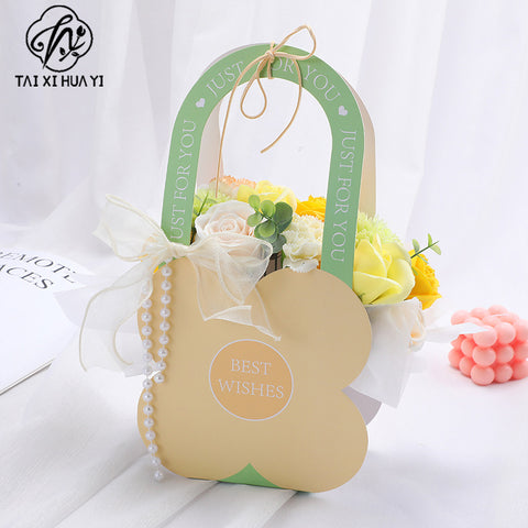 New dopamine flower portable box flower arrangement box green plant potted plant tote bag gift packaging box DIY