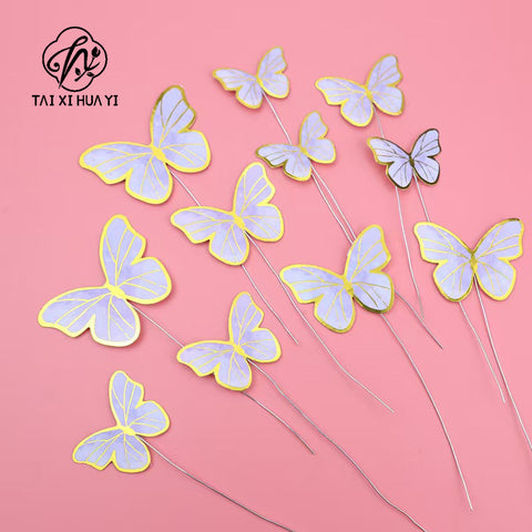 Vibrant Yellow Blue Pink Art Deco Paper Butterfly Cake Toppers for Home Decoration and Anniversary Celebrations