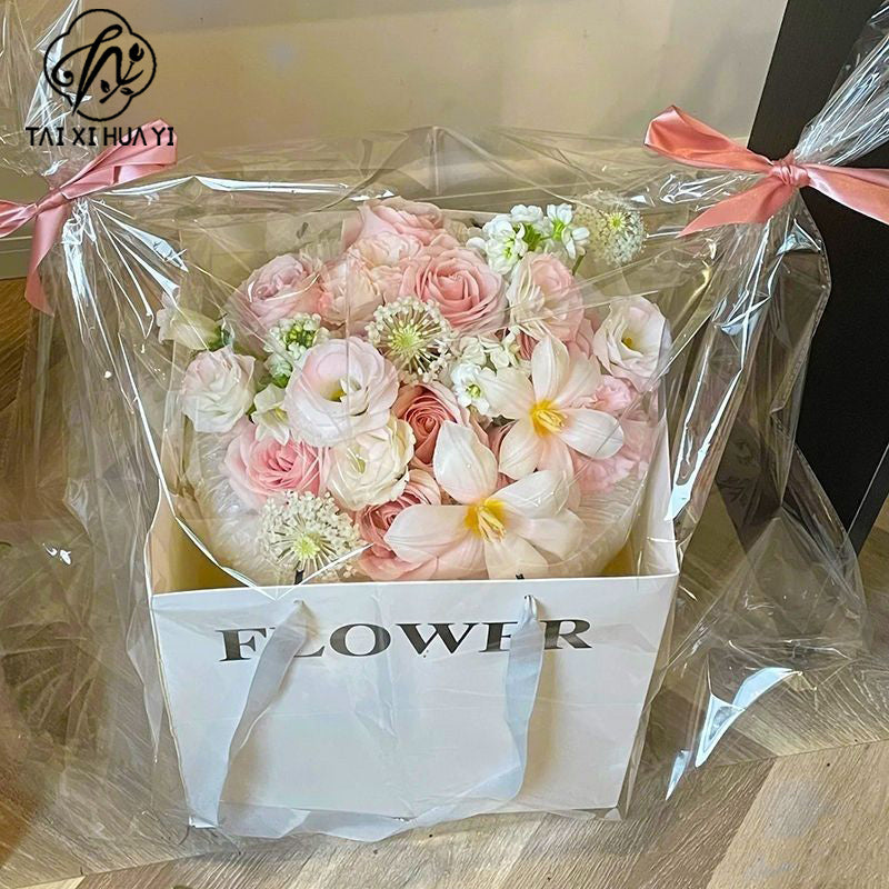 High transparency bouquet dust bag transparent bouquet bag rainproof windproof glass paper bag send flowers flower packaging wholesale รูปสินค้าหลัก