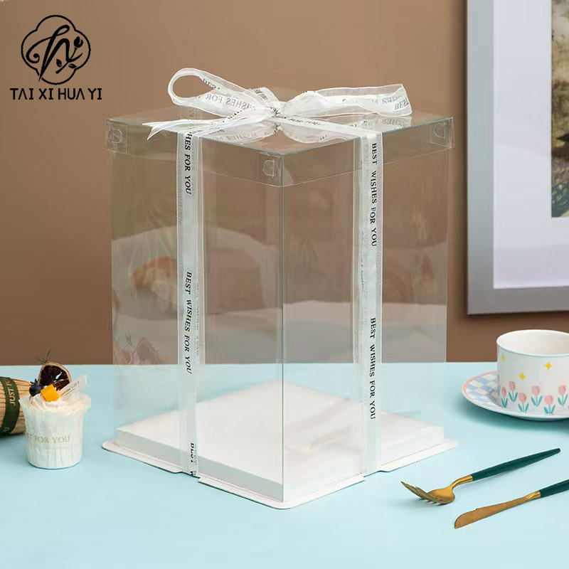 Transparent Square Birthday Party Cake Box Display Case Waterproof Recycled Materials Paperboard Rigid Boxes Baking Tools Cake