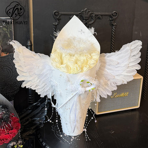 Internet celebrity feather explosion winged angel wings cone bouquet decoration advanced floral handmade DIY material