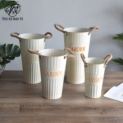 Retro old wrought iron waking flower bucket deep water flower arrangement bucket flower shop home living room decoration floor-to-ceiling iron flower bucket