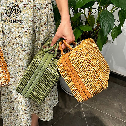 Rattan outdoor leisure picnic basket household PP imitation rattan retro suitcase storage props basket storage basket