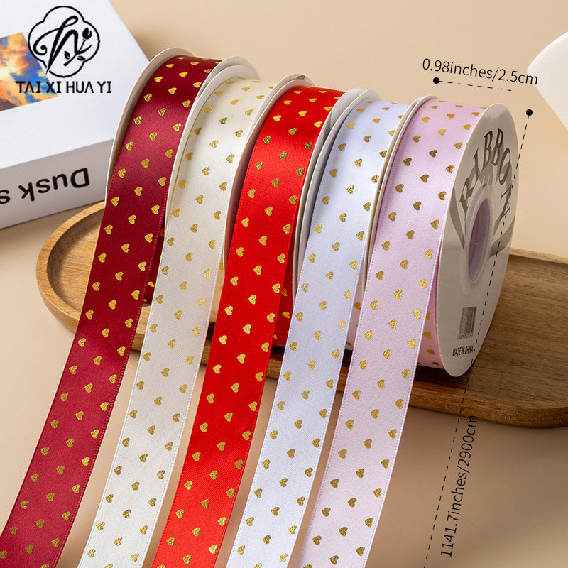 bronzing small love ribbon bow strap, gift box cake flower packaging ribbon handmade DIY ribbon