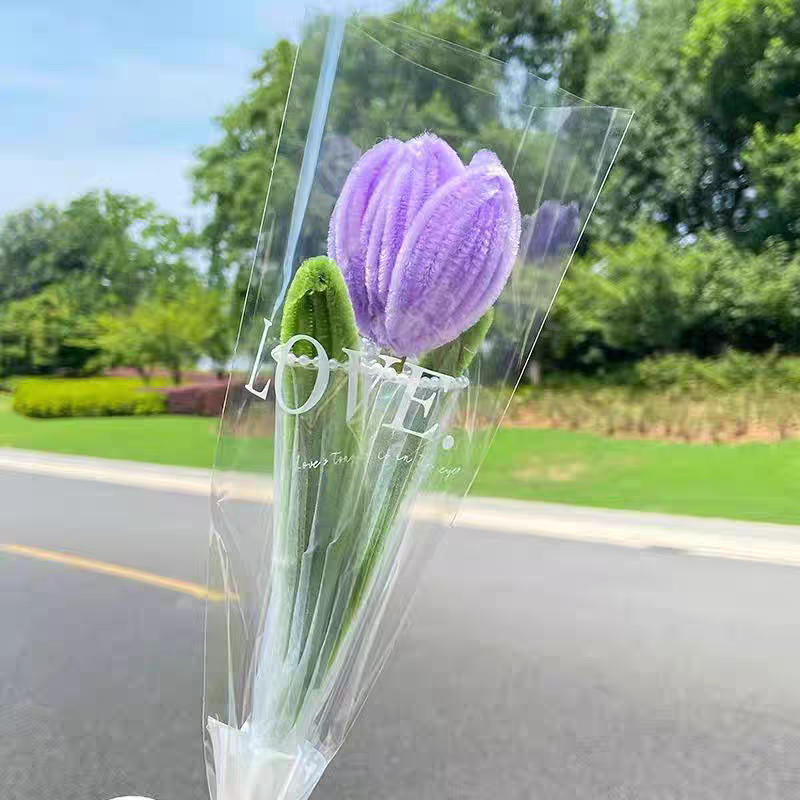 Handmade Artificial Polyester Tulip Pipe Twist Bar Weaving Bouquet Creative for Wedding Christmas and Mother's Day Gift
