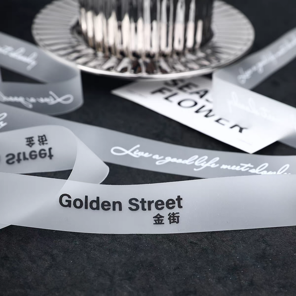 Polyester Matte Clear Printed Grosgrain Satin Ribbon Transparent Bouquet Wrapping Wedding Christmas