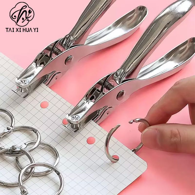 Hand-held hole punch, single-hole bean punching pliers 6mm round aperture, paper file, hand account, office stationery hole punching machine